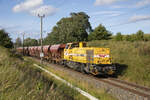 Die Wiebe 277 018 rollte am 20.09.2023 von Mukran nach Lietzow, um die Baustelle (Streckengleis Lietzow - Bergen) mit Schotter zu versorgen.