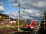 Heute das gewohnte Bild in Sassnitz.Ausfahrender Flirt 429 027 als RE 33216 Sassnitz-Rostock am 14.Oktober 2009.