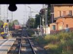 Der Bahnhof Züssow,am 02.August 2015,mit einem ausfahrenden RE nach Stralsund aus der Sicht vom UBB Führerstand.Da ich das Glück hatte bis Heringsdorf freie Sicht aus dem