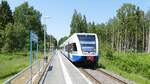 Die RB23 nach Świnoujście Centrum beim Halt in Neu Pudagla/Forstamt.