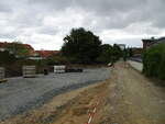 Nun ist die ehemalige Steilstrecke mit den letzen Gleisresten zum Hafen in Sassnitz Geschichte.Aufgenommen am 18.September 2021.