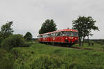 EVB 796 826-5 + 998 915-2 + 796 828-1 fahren als Moorexpress von Bremen nach Stade und sind hier am 26.05.2022 kurz hinter Ahrensfelde unterwegs.