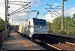 Containerzug mit 186 432-1 der Railpool GmbH, vermietet an METRANS Rail s.r.o. (METRANS a.s.), durchfährt den Hp Magdeburg Herrenkrug auf der Bahnstrecke Berlin–Magdeburg (KBS 201) Richtung Biederitz.
(Smartphone-Aufnahme)
[28.10.2019 | 14:18 Uhr]