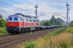 232 128  am 09.09.2022 mit einem leeren Militärzug aus Pasewalk Drögeheide kommend, nach Rostock Seehafen.