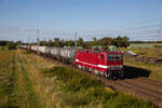 Am Abend, des 11.08.2023 rollte die DeltaRail 243 931 mit einem Kesselzug aus Stendell durch Herzsprung.