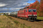 LEG 250 137 mit Kesseln am 19.10.2022 in Teschenhagen bei Stralsund aufgenommen. L.G. zurück an den Lokführer.
