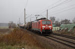 DB Cargo 189 063 zog am 23.11.2022 einen recht kurzen Kesselzug von Stendell nach Seddin.