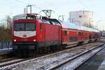 DB 112 101-1 mit Zug auf RE3 als 92310 und zuvor als 92309 baustellenbedingt im Pendel [WWLD  WSR] - hier Bf Anklam / Januar 2022