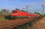 DB Regio 112 182 war am 14.05.2022 mit dem RE 3 (3314 Lutherstadt Wittenberg Hbf - Stralsund Hbf) unterwegs. Aufgenommen kurz vor dem Ziel am Abzweig Srg.
