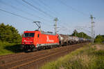 Rhein Cargo 185 604 mit Kesselzug am 11.06.2023 in Stralsund.