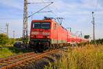 114 040 am Abend, des 13.08.2022 mit dem RE5 3514 Zossen - Stralsund. Aufgenommen am Abzweig Srg.

