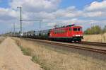 LDK 155 191 im Auftrag für Bahnlogistik24 mit leerem Getreidezug und nettem Lokführer am 23.04.2022 auf dem Weg von Rostock Seehafen Süd nach Bad Schandau.