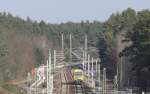 11.2.2013 Berlin-Stettiner Eisenbahn mit ODEG nach Joachimsthal von der Eberswalder Kanalbr�cke aufgenommen.