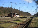Der Bahnhof Demmin am 26.Februar 2022 in südlicher Richtung.