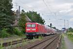 112 150 rauscht mit ihrem E7 duch Medewitzgen Roßlau. Medewitz wird im 2 Stundentakt vom RE7 bedient. In den geraden Stunden hält der RE7 Richtung Wiesenburg und in den ungeraden Stunden hält der RE7 nach Dessau.

Medewitz 24.07.2020