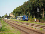 BEMU 563 043 der NEB verlässt Müncheberg als RB26 Richtung Berlin.
Müncheberg, der 06.08.2025