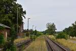 Blick auf den Haus sowie Mittelbahnsteig in Söllichau.