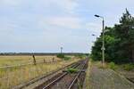 Laußig ist der einzige Bahnhof an der Heidebahn der noch befahren wird wenn auch nicht mehr als solcher genutzt wird, hhier in Blickrichtung Eilenburg.