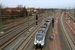 1442 601 (Bombardier Talent 2) der S-Bahn Mitteldeutschland (DB Regio Südost) als S 37912 (S9) von Eilenburg nach Halle(Saale)Hbf passiert die Zugbildungsanlage Halle (Saale) in südlicher