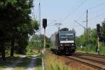 185 573-3 von Railservice Alexander Neubauer duchfhrt Dresden-Stetzsch am 2.7.2010.