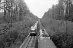 Zugbegegnung im Langebrücker Einschnitt mit der nicht remotorisierten 118 265 um 1988.