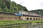 Vom Elbe Dampfer aus hielt ich am 6.6.2022 diesen Kesselwagenzug bei der Durchfahrt in Königstein im Bild fest.