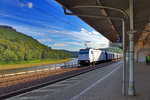 186 427-1 von Railpool donnert mit einem Getreidezug aus Tschechien im Bahnhof Königstein vorüber.Bild vom 8.9.2015