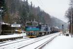 Sollte noch zur Elbtalstrecke gehren. 753 719-4 und eine weitere 753 bei der Durchfahrt durch Krippen am 18.01.2010.