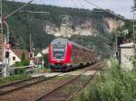 Eine Doppelstock Garnitur der Dresdener S-Bahn ist am 10.