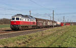 Gemischter Gz mit 232 309-5 (132 309-6) kommt abweichend auf dem Gegengleis bei Hohenthurm Richtung Halle (Saale) gefahren.