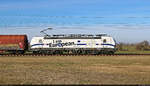 Im Seitenportrait die 6193 360-5 (Siemens Vectron)  I am European. , die einen Gemischtwarenladen bei Hohenthurm Richtung Bitterfeld zieht.