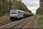 Kesselzug mit 185 691-3 der Railpool GmbH, vermietet an die HSL Logistik GmbH (HSL) und derzeit im Einsatz für die Wedler Franz Logistik GmbH & Co.