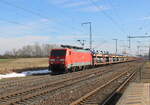 DB 189 016-9 mit einem Skoda Autotransportzug Richtung Magdeburg, am 20.02.2026 in Rodleben.