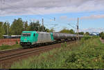 Kesselzug mit 185 633-5 der Alpha Trains Group S.à r.l., vermietet an die ITL Eisenbahngesellschaft mbH (ITL), fährt in Gommern auf der Bahnstrecke Biederitz–Trebnitz (KBS 254)