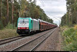 Autotransportzug mit 186 128-5 (E 186 128) der Alpha Trains Belgium NV/SA, aktueller Mieter unbekannt (womöglich noch die ITL Eisenbahngesellschaft mbH (ITL)), durchfährt den Hp Wahlitz auf