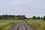 Am 23.7.20 stand die Bahnstrecke Biederitz - Altengrabow auf dem Programm. Besonders auffällig an der Strecke ist das alle Haltepunkte und Bahnhöfe bis Loburg Barrierefrei mit 55cm Bahnsteigen ausgebaut und modernisiert sind was für eine Strecke ohne Personenverkehr ziemlich unüblich ist. 2003 wurde die Strecke samt Bahnsteige bis Loburg modernisiert. 2011 wurde der Personenverkehr wegen Oberbaumängeln und der daraus resultierenden bedeutend längeren Fahrzeit auf einen dauerhaften Busnotverkehr umgestellt. Seit 2015 betreibt die RegioInfra die Strecke welche noch gelegentlich für Bundeswehr Transporte genutzt wird. Blick vom Bahnübergang aus in Richtung Biederitz.

Büden 23.07.2020