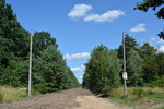 Bei Kilometer 90.2 stehen noch die Masten von der Elektrifizierung 1993. Oberleitung und Gleisen sind jedoch schon abgebaut.

Nedlitz 20.07.2016