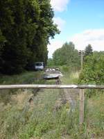 ehemaliger Bahnhof Grieen (Niederlausitz), Bahnsteigseite, Zustand 23.06.2007. 