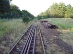 ex KBS 296 Angermnde-Bad Freienwalde am 09.08.2009, kurz vor dem Bahnbergang Bralitz-Freienwalder Str.