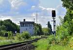 Blick auf das Vorsignal für die Ausfahrsignale in Groß Ammensleben.