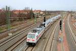 146 573-1 DB als IC 2037 (Linie 56) von Norddeich Mole nach Leipzig Hbf passiert die Zugbildungsanlage Halle (Saale) in südlicher Richtung. Aufgenommen von der Berliner Brücke. [28.12.2017 | 13:53 Uhr]