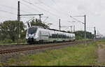 Nachschuss auf 1442 703 (Bombardier Talent 2) als  Dienstfahrt  Richtung Leipzig – aufgenommen nördlich von Halle-Bruckdorf.