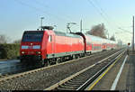 146 028 der Elbe-Saale-Bahn (DB Regio Südost) als RE 16318 (RE30) von Halle(Saale)Hbf nach Magdeburg Hbf steht im Hp Weißandt-Gölzau auf der Bahnstrecke Magdeburg–Leipzig (KBS