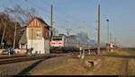 146 554-1 unterwegs mit kleinem Begleiter aus Plüsch an der Blockstelle (Bk) Braschwitz.