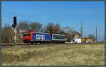 482 033-8 der SBB Cargo passiert mit 155 053-8 der IntEgro am 26.03.2022 die Blockstelle Braschwitz.