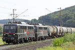 Erfurter Bahnservice GmbH 140 811-1 und Schwesterlok in Doppeltraktion vor Kesselwagenganzzug am 01.08.2018  nördlich von Salzderhelden am Bü 75,1 in Richtung Göttingen