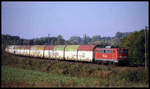 140036 ist hier am 13.10.2004 um 16.12 Uhr nahe Alfeld im Leinetal mit einem Autologistic Zug in Richtung Süden unterwegs.