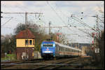 Adler Mannheim in Form der 101070 passiert hier am 7.2.2007 um 16.01 Uhr mit dem IC nach Hengelo das östliche Stellwerk in Westerkappeln Velpe.