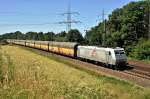 TX Logistik Austria 185 539 zieht einen ARS-Altmann-Autotransportzug am 30.06.15 in Langwedel in Richtung Hannover.