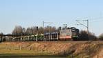 Hector Rail (Germany) 162 003  Metropolis  (151 027, ex DB) mit einem leeren Autotransportzug in Richtung Osnabrück (Hüde, 20.03.18).